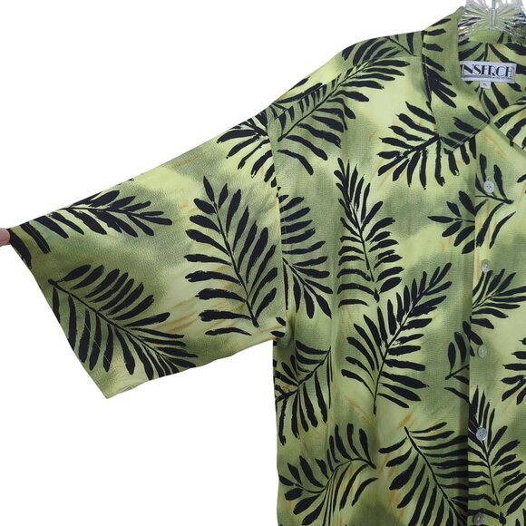 Inserch Mens Green Black Men's Shirt Sz XL Leaf Pattern Button-Up Short Sleeve - Picture 4 of 14